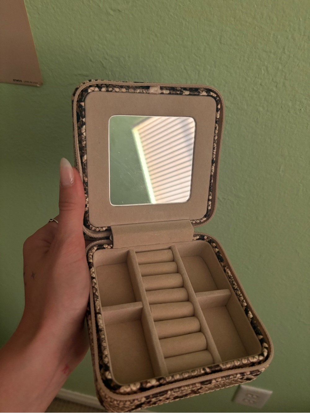 Beige Travel Jewelry Organizer Case with Mirror